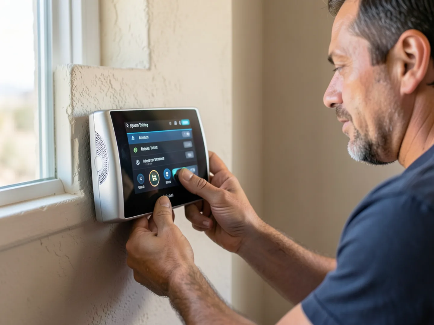 Configuring a new digital programmable thermostat on an interior wall
