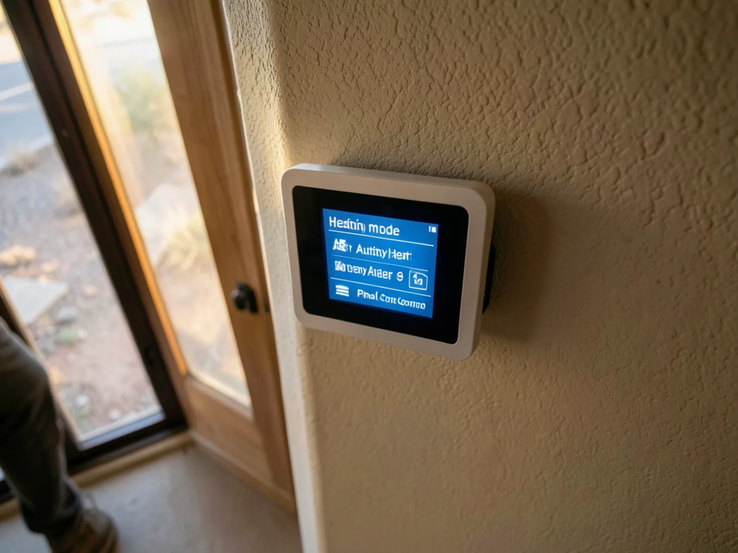 Thermostat display showing auxiliary emergency heat active mode
