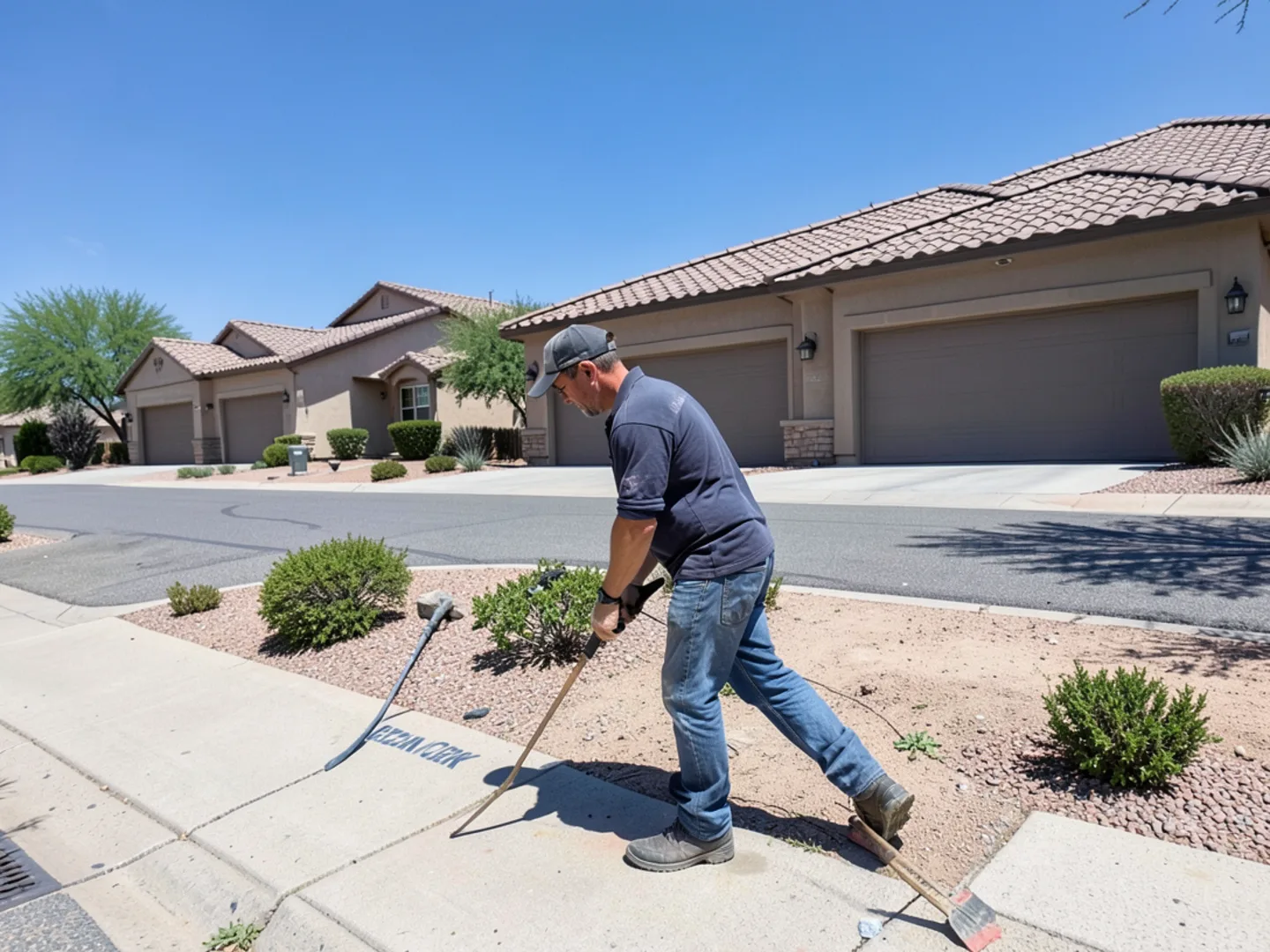 Pecan Creek residential streetscape in San Tan Valley with tile-roof stucco homes